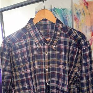 Men's Multicolor Plaid Button-Down Linen Shirt